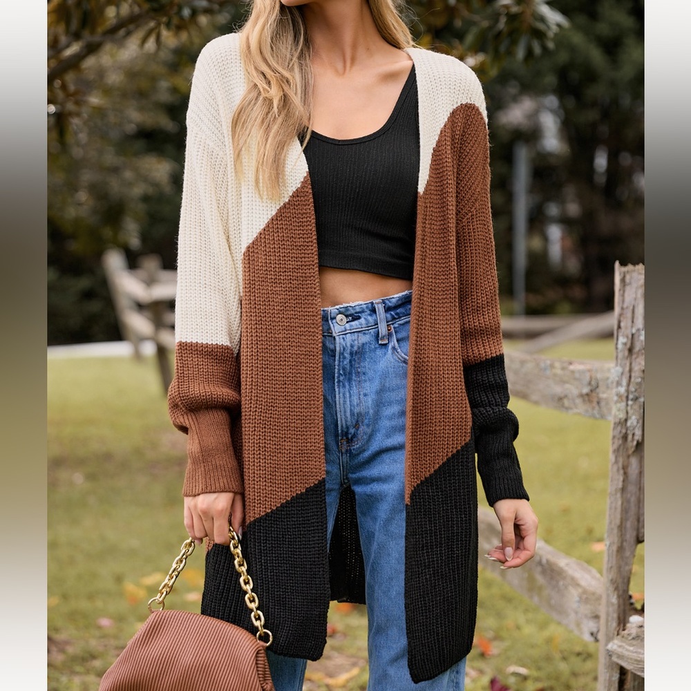Asymmetrical Colorlock Long Sleeve Knit Sweater